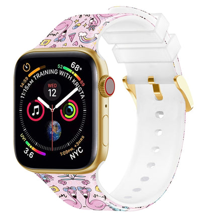 Square Buckle Color Printing Watch Band For Apple Watch Series 9&8&7 41mm / SE 3&SE 2&6&SE&5&4 40mm / 3&2&1 38mm(Flamingo 1)-garmade.com