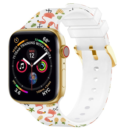 Square Buckle Color Printing Watch Band For Apple Watch Series 9&8&7 41mm / SE 3&SE 2&6&SE&5&4 40mm / 3&2&1 38mm(Flamingo 2)-garmade.com