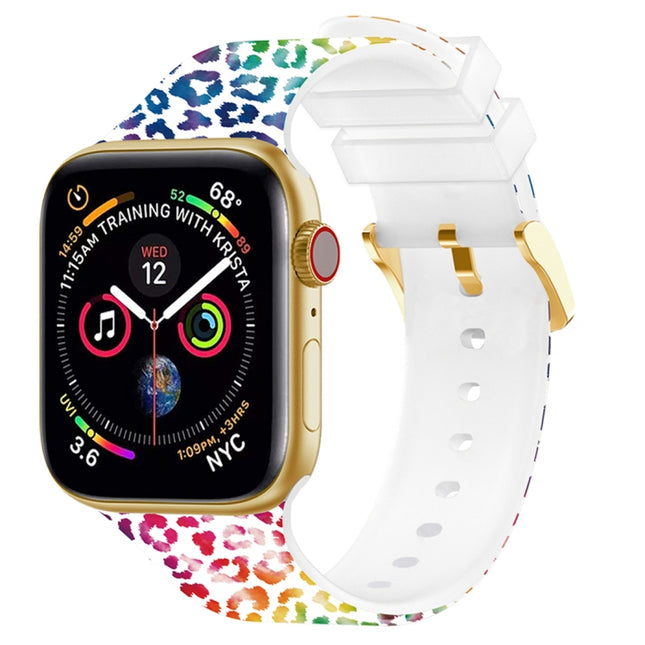 Square Buckle Color Printing Watch Band For Apple Watch Series 9&8&7 41mm / SE 3&SE 2&6&SE&5&4 40mm / 3&2&1 38mm(Leopard 6)-garmade.com