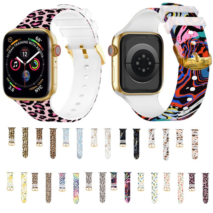 Square Buckle Color Printing Watch Band For Apple Watch Series 9&8&7 41mm / SE 3&SE 2&6&SE&5&4 40mm / 3&2&1 38mm(Leopard 6)-garmade.com