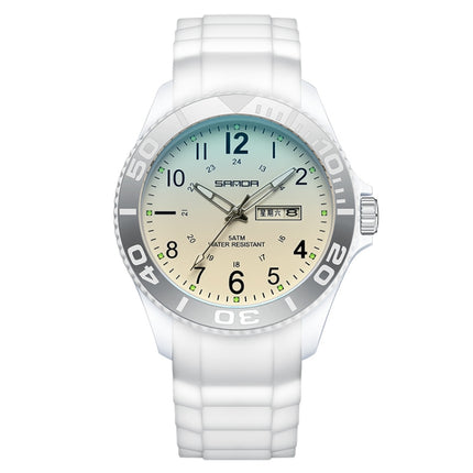 SANDA 9005 TPU Strap Dual Display Waterproof Electronic Watch(White)-garmade.com