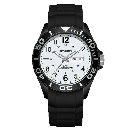 SANDA 9005 TPU Strap Dual Display Waterproof Electronic Watch(Black White)-garmade.com