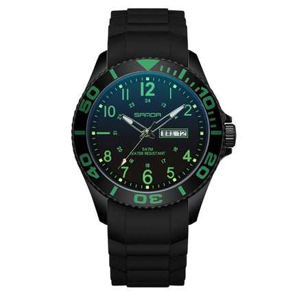 SANDA 9005 TPU Strap Dual Display Waterproof Electronic Watch(Black Green)-garmade.com