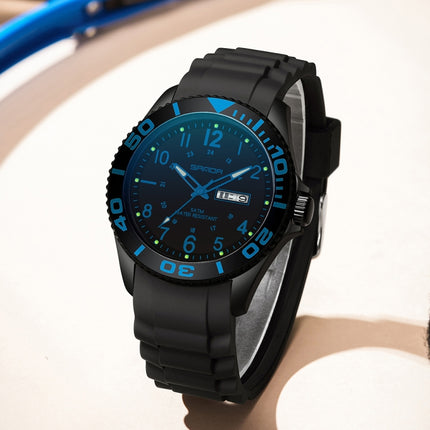 SANDA 9005 TPU Strap Dual Display Waterproof Electronic Watch(Black Blue)-garmade.com