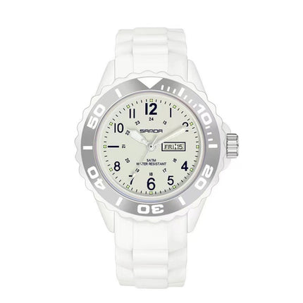 SANDA 1053 Womens TPU Strap Dual Display Waterproof Electronic Watch(White)-garmade.com