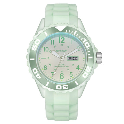 SANDA 1053 Womens TPU Strap Dual Display Waterproof Electronic Watch(Matcha Green)-garmade.com