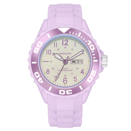 SANDA 1053 Womens TPU Strap Dual Display Waterproof Electronic Watch(Taro Purple)-garmade.com