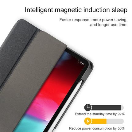 For iPad Pro 12.9 inch (2020) Mutural YASHI Series TPU + PU Cloth Pattern Texture Horizontal Flip Leather Tablet Case with Three-folding Holder & Pen Slot & Wake-up / Sleep Function(Black)-garmade.com
