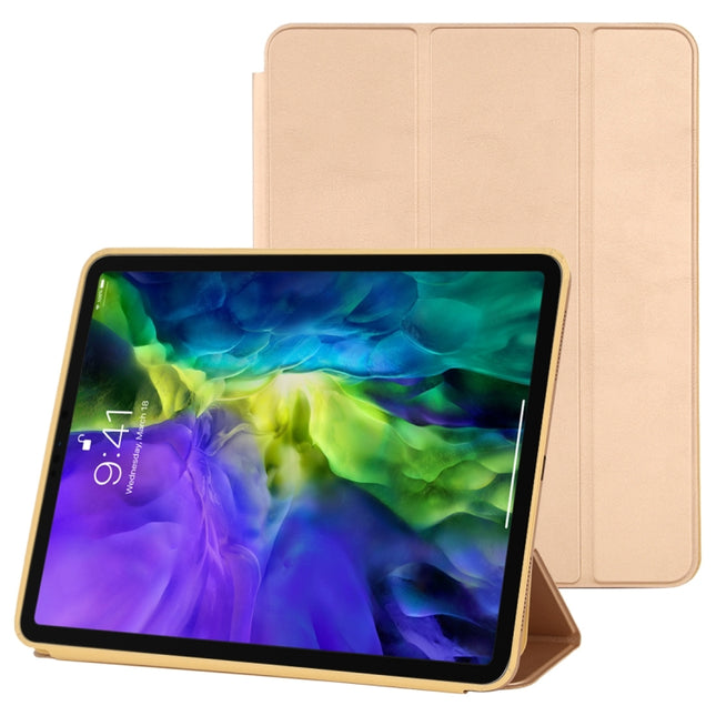 For iPad Pro 11 2022 / 2021 / 2020 3-fold Horizontal Flip Smart Leather Tablet Case with Sleep / Wake-up Function & Holder(Gold)-garmade.com