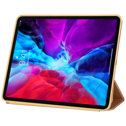 For iPad Pro 12.9 inch (2020/2021) 3-fold Horizontal Flip Smart Leather Tablet Case with Sleep / Wake-up Function & Holder(Gold)-garmade.com