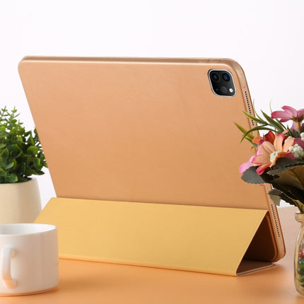 For iPad Pro 12.9 inch (2020/2021) 3-fold Horizontal Flip Smart Leather Tablet Case with Sleep / Wake-up Function & Holder(Gold)-garmade.com