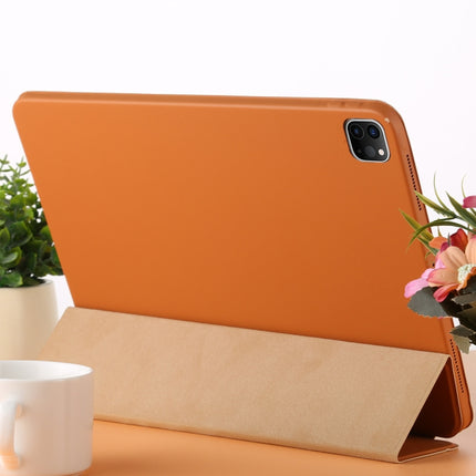 For iPad Pro 12.9 inch (2020/2021) 3-fold Horizontal Flip Smart Leather Tablet Case with Sleep / Wake-up Function & Holder(Orange)-garmade.com