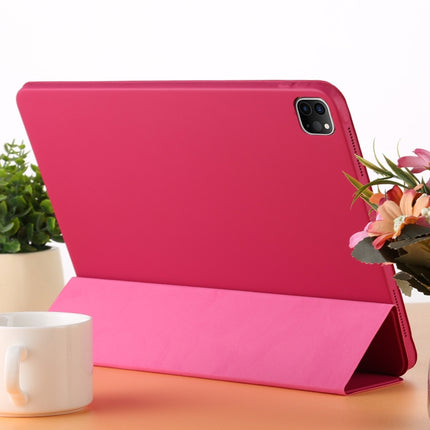 For iPad Pro 12.9 inch (2020/2021) 3-fold Horizontal Flip Smart Leather Tablet Case with Sleep / Wake-up Function & Holder(Rose Red)-garmade.com