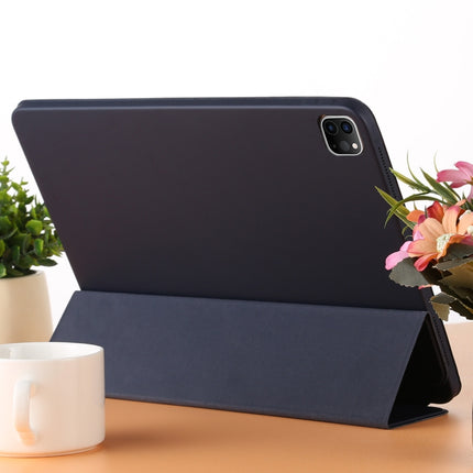 For iPad Pro 12.9 inch (2020/2021) 3-fold Horizontal Flip Smart Leather Tablet Case with Sleep / Wake-up Function & Holder(Dark Blue)-garmade.com