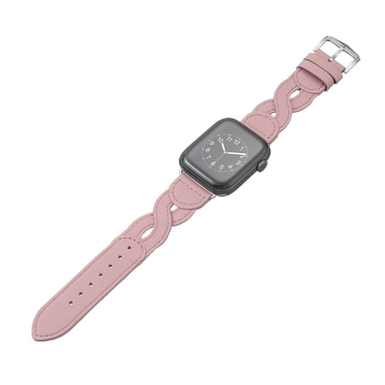 Twist Stitched Genuine Leather Watch Band For Apple Watch Ultra 49mm&Watch Ultra 2 49mm / Series 9&8&7 45mm / SE 3&SE 2&6&SE&5&4 44mm / 3&2&1 42mm(Pink)-garmade.com