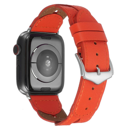 Twist Stitched Genuine Leather Watch Band For Apple Watch Ultra 49mm&Watch Ultra 2 49mm / Series 9&8&7 45mm / SE 3&SE 2&6&SE&5&4 44mm / 3&2&1 42mm(Orange)-garmade.com