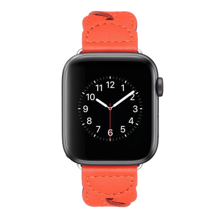 Twist Stitched Genuine Leather Watch Band For Apple Watch Ultra 49mm&Watch Ultra 2 49mm / Series 9&8&7 45mm / SE 3&SE 2&6&SE&5&4 44mm / 3&2&1 42mm(Orange)-garmade.com