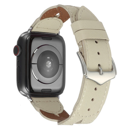 Twist Stitched Genuine Leather Watch Band For Apple Watch Ultra 49mm&Watch Ultra 2 49mm / Series 9&8&7 45mm / SE 3&SE 2&6&SE&5&4 44mm / 3&2&1 42mm(Beige)-garmade.com
