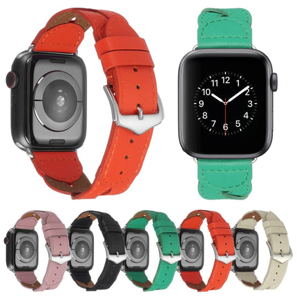 Twist Stitched Genuine Leather Watch Band For Apple Watch Ultra 49mm&Watch Ultra 2 49mm / Series 9&8&7 45mm / SE 3&SE 2&6&SE&5&4 44mm / 3&2&1 42mm(Green)-garmade.com