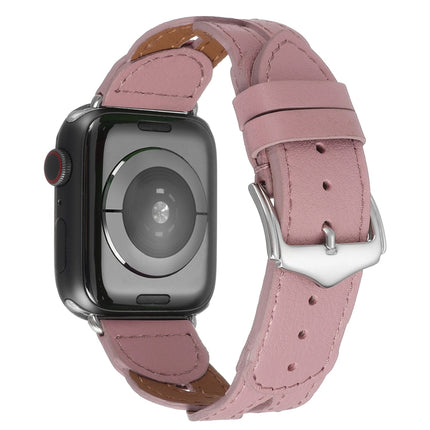 Twist Stitched Genuine Leather Watch Band For Apple Watch Series 9&8&7 41mm / SE 3&SE 2&6&SE&5&4 40mm / 3&2&1 38mm(Pink)-garmade.com