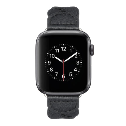 Twist Stitched Genuine Leather Watch Band For Apple Watch Series 9&8&7 41mm / SE 3&SE 2&6&SE&5&4 40mm / 3&2&1 38mm(Black)-garmade.com