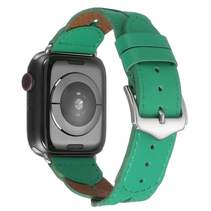 Twist Stitched Genuine Leather Watch Band For Apple Watch Series 9&8&7 41mm / SE 3&SE 2&6&SE&5&4 40mm / 3&2&1 38mm(Green)-garmade.com