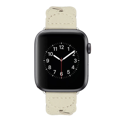Twist Stitched Genuine Leather Watch Band For Apple Watch Series 9&8&7 41mm / SE 3&SE 2&6&SE&5&4 40mm / 3&2&1 38mm(Beige)-garmade.com