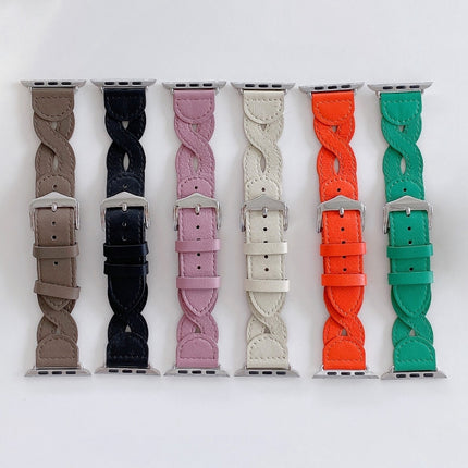 Twist Stitched Genuine Leather Watch Band For Apple Watch Series 9&8&7 41mm / SE 3&SE 2&6&SE&5&4 40mm / 3&2&1 38mm(Beige)-garmade.com