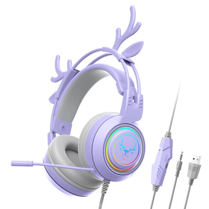 SOYTO SY-G25 Antlers RGB HD Microphone 3D Space Sound Wired Gaming Headset(Purple)-garmade.com