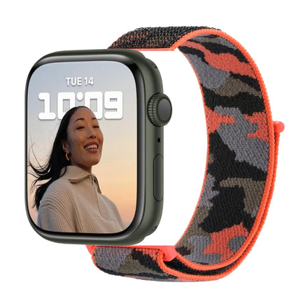 Nylon Loop Watch Band For Apple Watch Ultra 49mm&Watch Ultra 2 49mm / Series 9&8&7 45mm / SE 3&SE 2&6&SE&5&4 44mm / 3&2&1 42mm(Orange Camouflage)-garmade.com