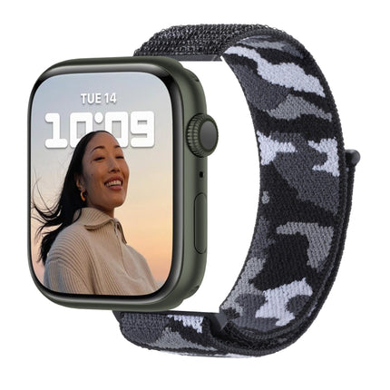 Nylon Loop Watch Band For Apple Watch Ultra 49mm&Watch Ultra 2 49mm / Series 9&8&7 45mm / SE 3&SE 2&6&SE&5&4 44mm / 3&2&1 42mm(Black Camouflage)-garmade.com