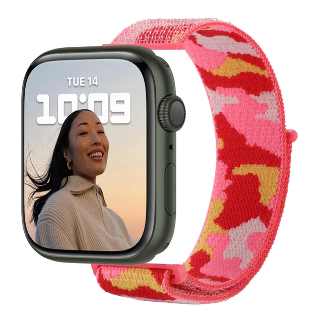 Nylon Loop Watch Band For Apple Watch Ultra 49mm&Watch Ultra 2 49mm / Series 9&8&7 45mm / SE 3&SE 2&6&SE&5&4 44mm / 3&2&1 42mm(Red Camouflage)-garmade.com
