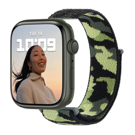 Nylon Loop Watch Band For Apple Watch Ultra 49mm&Watch Ultra 2 49mm / Series 9&8&7 45mm / SE 3&SE 2&6&SE&5&4 44mm / 3&2&1 42mm(Army Green Camouflage)-garmade.com