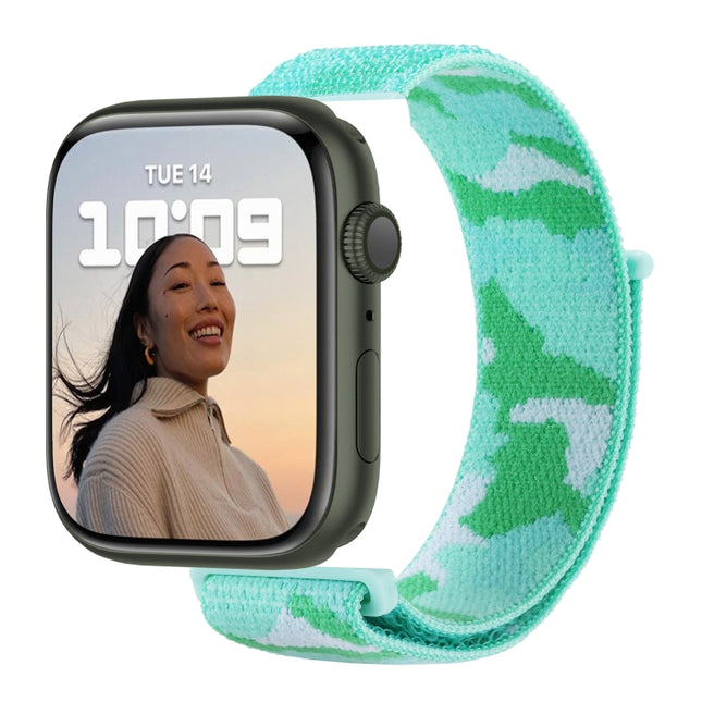 Nylon Loop Watch Band For Apple Watch Ultra 49mm&Watch Ultra 2 49mm / Series 9&8&7 45mm / SE 3&SE 2&6&SE&5&4 44mm / 3&2&1 42mm(Lime Camouflage)-garmade.com
