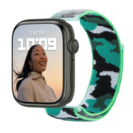 Nylon Loop Watch Band For Apple Watch Ultra 49mm&Watch Ultra 2 49mm / Series 9&8&7 45mm / SE 3&SE 2&6&SE&5&4 44mm / 3&2&1 42mm(Dark Green Camouflage)-garmade.com
