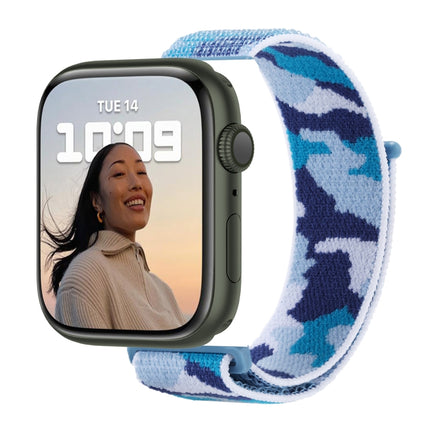 Nylon Loop Watch Band For Apple Watch Ultra 49mm&Watch Ultra 2 49mm / Series 9&8&7 45mm / SE 3&SE 2&6&SE&5&4 44mm / 3&2&1 42mm(Blue Camouflage)-garmade.com
