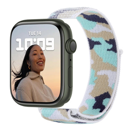 Nylon Loop Watch Band For Apple Watch Ultra 49mm&Watch Ultra 2 49mm / Series 9&8&7 45mm / SE 3&SE 2&6&SE&5&4 44mm / 3&2&1 42mm(Light Blue Camouflage)-garmade.com