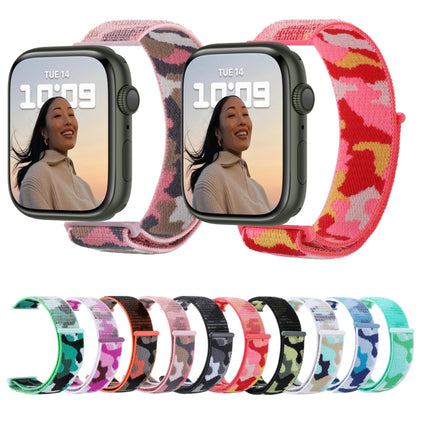 Nylon Loop Watch Band For Apple Watch Ultra 49mm&Watch Ultra 2 49mm / Series 9&8&7 45mm / SE 3&SE 2&6&SE&5&4 44mm / 3&2&1 42mm(Pink Camouflage)-garmade.com