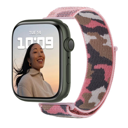 Nylon Loop Watch Band For Apple Watch Series 9&8&7 41mm / SE 3&SE 2&6&SE&5&4 40mm / 3&2&1 38mm(Pink Camouflage)-garmade.com