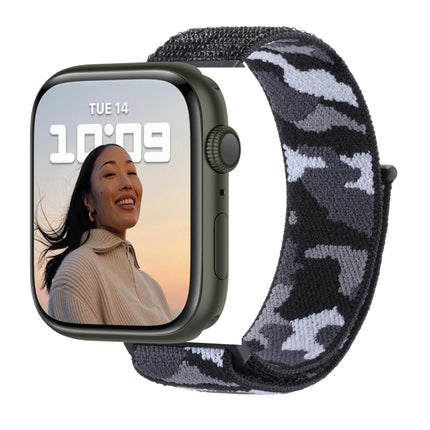 Nylon Loop Watch Band For Apple Watch Series 9&8&7 41mm / SE 3&SE 2&6&SE&5&4 40mm / 3&2&1 38mm(Black Camouflage)-garmade.com