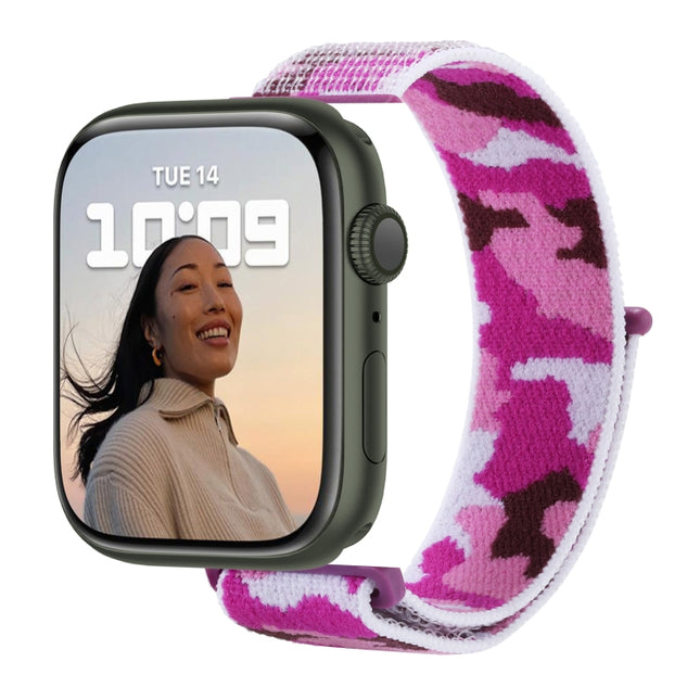 Nylon Loop Watch Band For Apple Watch Series 9&8&7 41mm / SE 3&SE 2&6&SE&5&4 40mm / 3&2&1 38mm(Purple Camouflage)-garmade.com