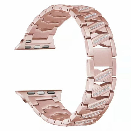 Diamond Metal Watch Band For Apple Watch Ultra 49mm&Watch Ultra 2 49mm / Series 9&8&7 45mm / SE 3&SE 2&6&SE&5&4 44mm / 3&2&1 42mm(Pink)-garmade.com