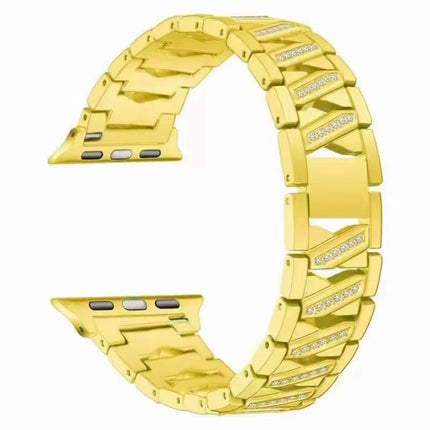 Diamond Metal Watch Band For Apple Watch Ultra 49mm&Watch Ultra 2 49mm / Series 9&8&7 45mm / SE 3&SE 2&6&SE&5&4 44mm / 3&2&1 42mm(Gold)-garmade.com