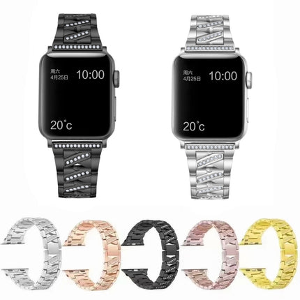 Diamond Metal Watch Band For Apple Watch Ultra 49mm&Watch Ultra 2 49mm / Series 9&8&7 45mm / SE 3&SE 2&6&SE&5&4 44mm / 3&2&1 42mm(Rose Gold)-garmade.com