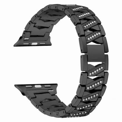 Diamond Metal Watch Band For Apple Watch Series 9&8&7 41mm / SE 3&SE 2&6&SE&5&4 40mm / 3&2&1 38mm(Black)-garmade.com