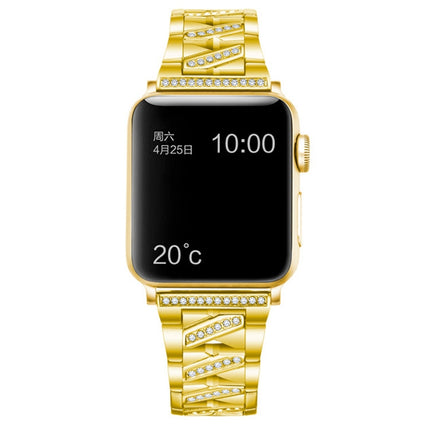 Diamond Metal Watch Band For Apple Watch Series 9&8&7 41mm / SE 3&SE 2&6&SE&5&4 40mm / 3&2&1 38mm(Gold)-garmade.com