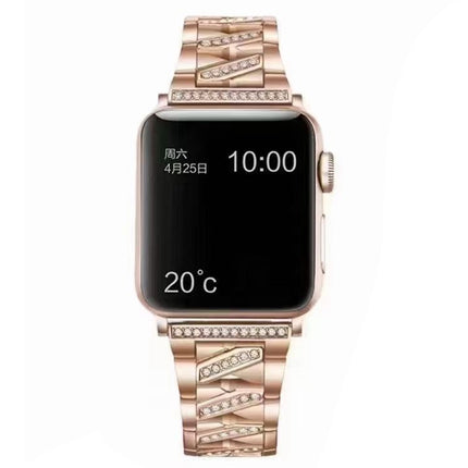 Diamond Metal Watch Band For Apple Watch Series 9&8&7 41mm / SE 3&SE 2&6&SE&5&4 40mm / 3&2&1 38mm(Rose Gold)-garmade.com