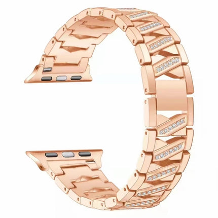 Diamond Metal Watch Band For Apple Watch Series 9&8&7 41mm / SE 3&SE 2&6&SE&5&4 40mm / 3&2&1 38mm(Rose Gold)-garmade.com