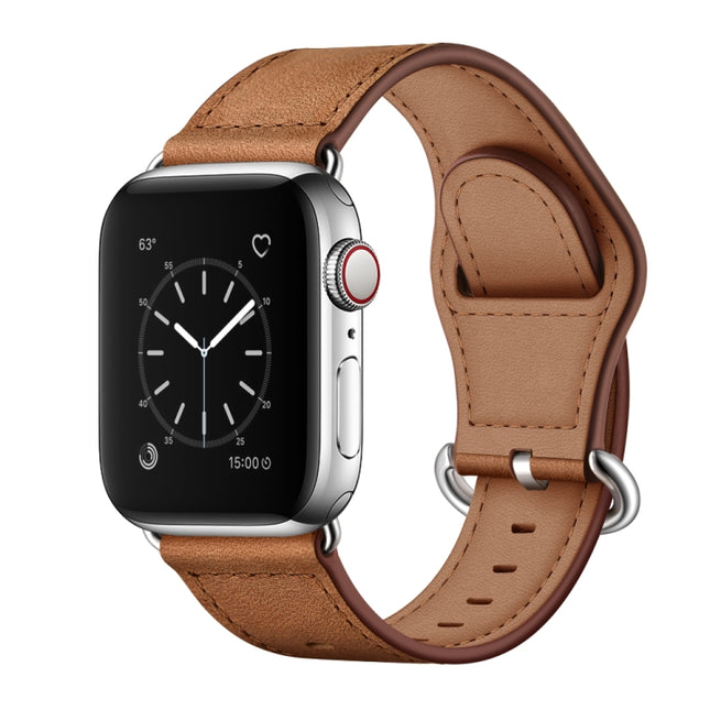 Genuine Leather Watch Band For Apple Watch Ultra 49mm&Watch Ultra 2 49mm / Series 9&8&7 45mm / SE 3&SE 2&6&SE&5&4 44mm / 3&2&1 42mm(Red Brown Crazy Horse Texture)-garmade.com