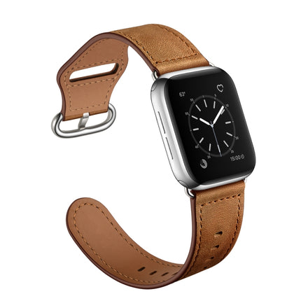 Genuine Leather Watch Band For Apple Watch Ultra 49mm&Watch Ultra 2 49mm / Series 9&8&7 45mm / SE 3&SE 2&6&SE&5&4 44mm / 3&2&1 42mm(Red Brown Crazy Horse Texture)-garmade.com